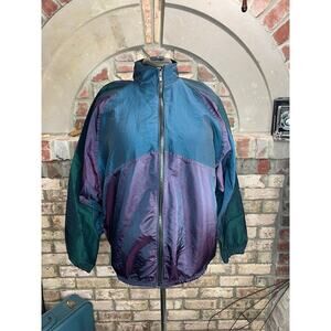 Jacket windbreaker color block purple blue green 1980s